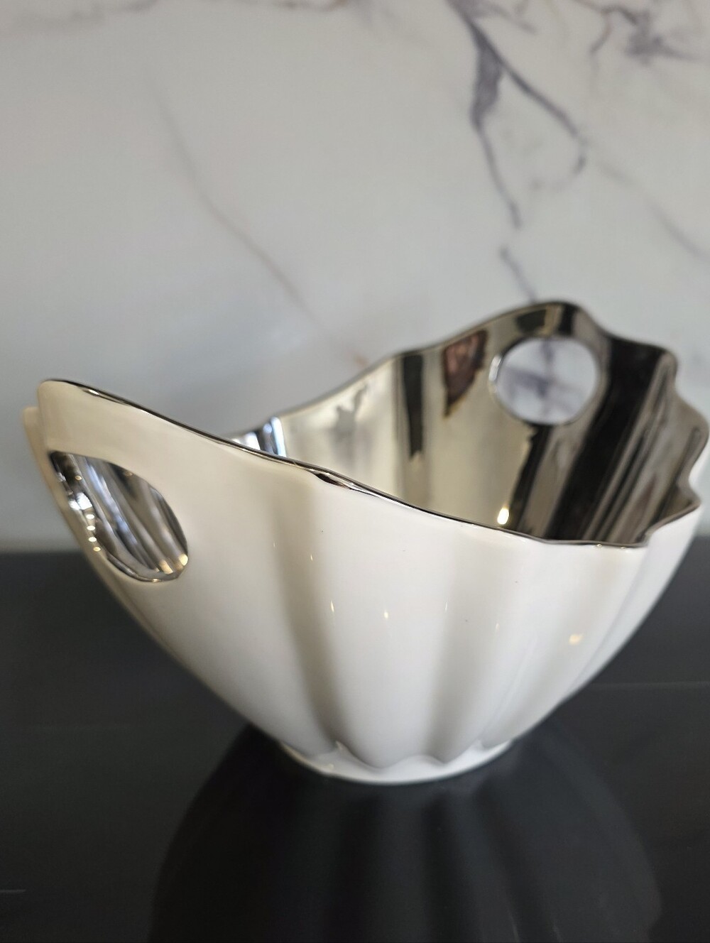 Strawberry Street White Porcelain Bowl with Silver Interior